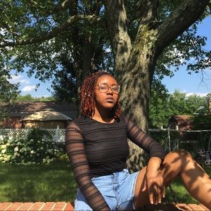 Black Lace Long Sleeve Top- Large